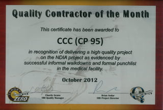 Quality Contractor of the Month (October 2012)