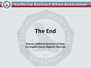 The End
Sources: California Secretary of State,
Los Angeles County Registrar-Recorder
 