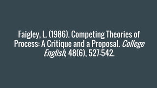 Faigley, L. (1986). Competing Theories of
Process: A Critique and a Proposal. College
English, 48(6), 527-542.
 
