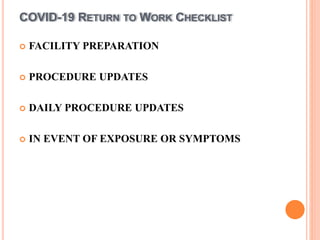 Returning to workplace after COVID19 checklist | PPT