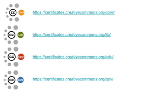 https://certificates.creativecommons.org/core/
https://certificates.creativecommons.org/lib/
https://certificates.creativecommons.org/edu/
https://certificates.creativecommons.org/gov/
 
