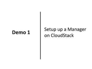 Demo 1 
Setup up a Manager 
on CloudStack 
 
