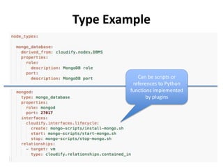 Type Example 
39 
Can be scripts or 
references to Python 
functions implemented 
by plugins 
 