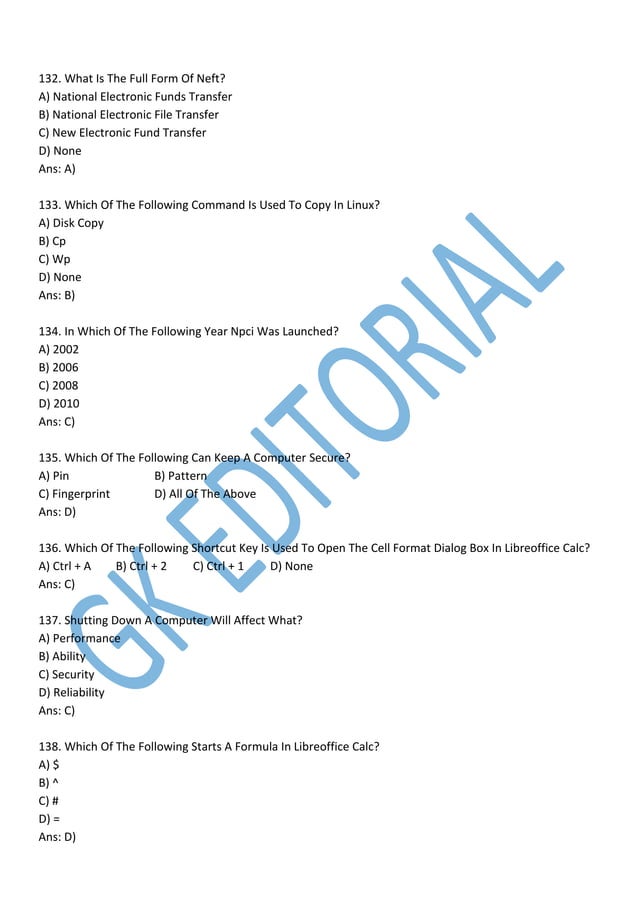 CCC Exam Paper MCQs (Online Exam Question) | PDF