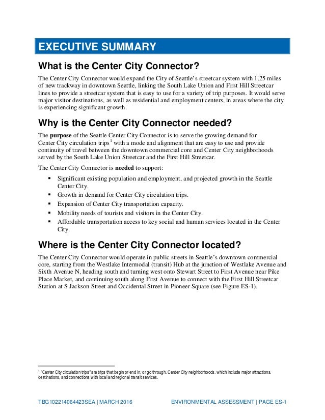 center city connector executive summary whats an executive summary