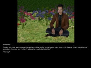 Elsewhere… Stanley sat on the warm grass and looked around the garden he had visited many times in his dreams. It had changed some since then. “I wonder why I’m here? Is this what my afterlife looks like?” “ Stanley?” 
