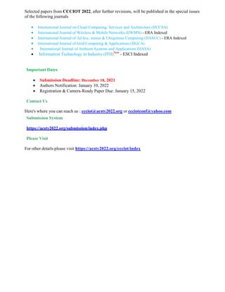 CALL FOR PAPERS - 3rdInternational Conference on Cloud Computing and ...