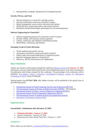 7th International Conference on Cloud Computing and IoT (CCCIoT 2026) | PDF