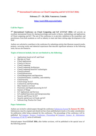 7th International Conference on Cloud Computing and IoT (CCCIoT 2026) | PDF