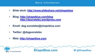 C l i c k t o e d i t
The Cloud Specialists
ShapeBlue.com @ShapeBlue
M o r e i n f o r m a t i o n
• Slide deck: http://www.slideshare.net/shapeblue
• Blog: http://shapeblue.com/blog
http://dsonstebo.wordpress.com
• Email: dag.sonstebo@shapeblue.com
• Twitter: @dagsonstebo
• Web: http://shapeblue.com
 