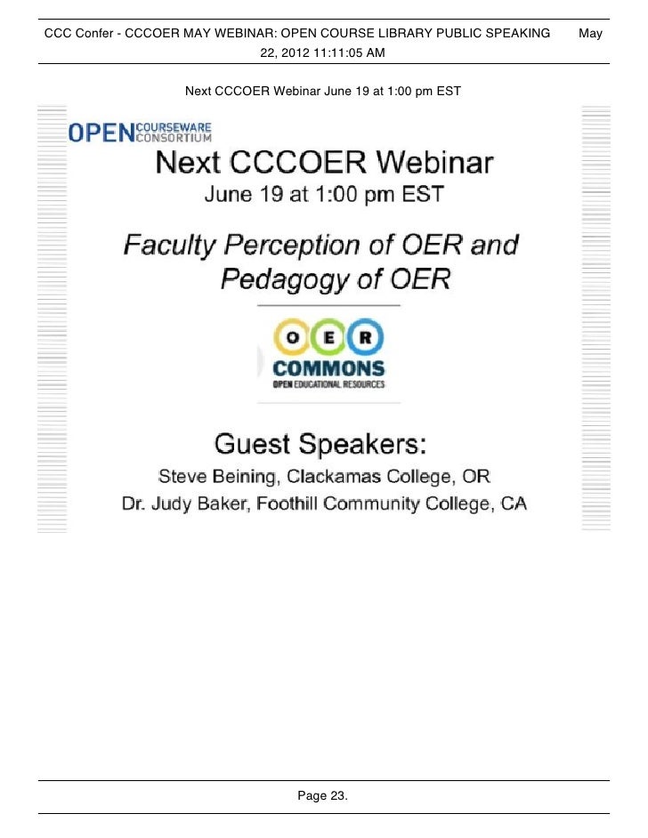 Cccoer Webinar Public Speaking With The Open Course Library