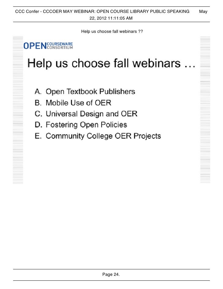 Cccoer Webinar Public Speaking With The Open Course Library