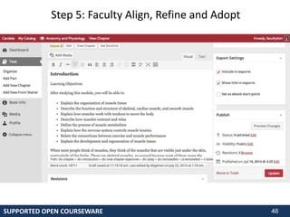 47
Supported Open Courses
Design Goals
Provide one click adoption of high-quality open
courses
Empower all faculty archety...