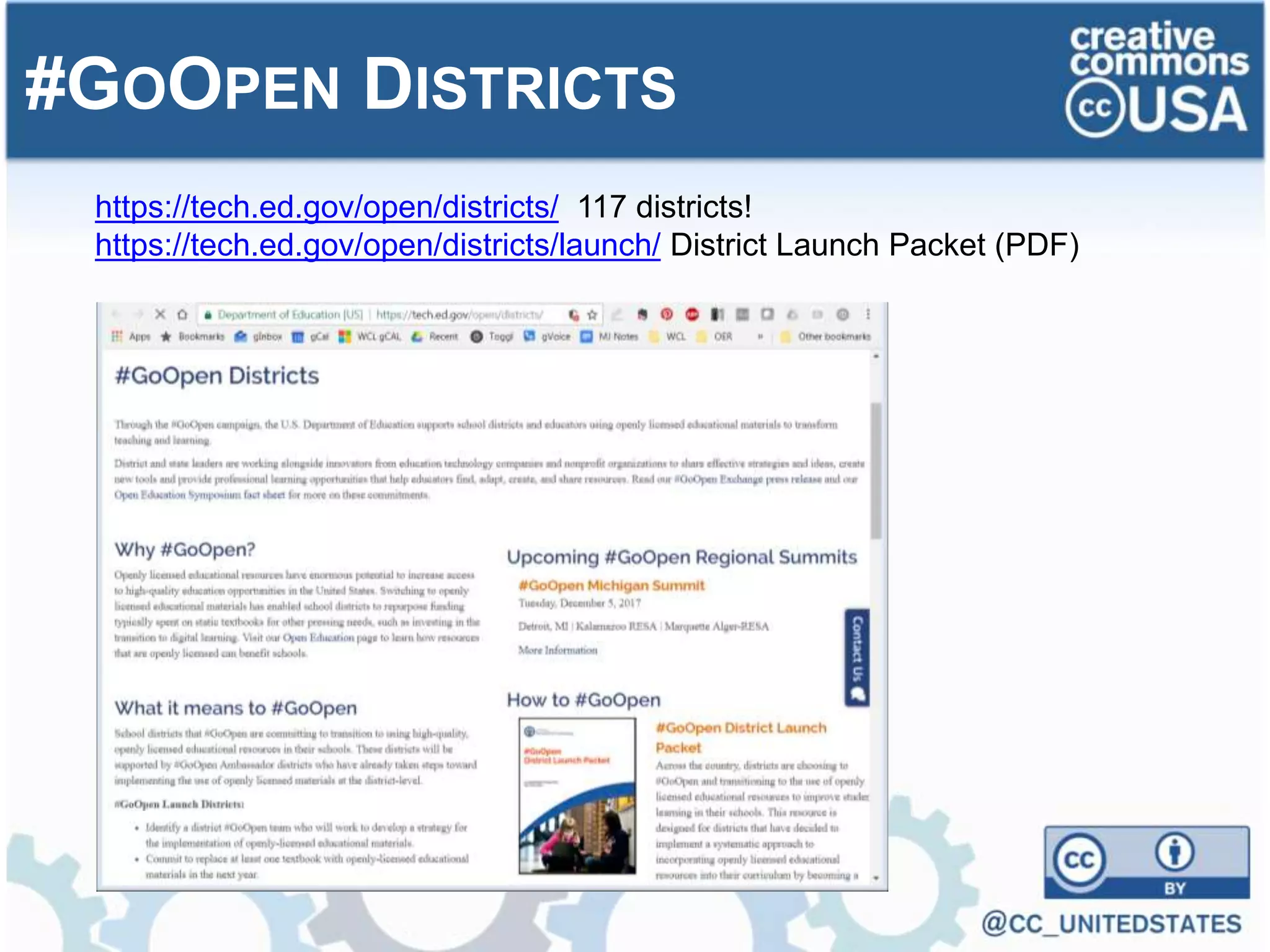 #GOOPEN DISTRICTS
https://tech.ed.gov/open/districts/ 117 districts!
https://tech.ed.gov/open/districts/launch/ District Launch Packet (PDF)
 