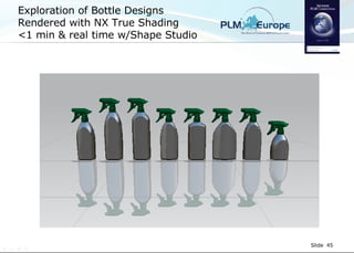 Exploration of Bottle Designs Rendered with NX True Shading <1 min & real time w/Shape Studio 