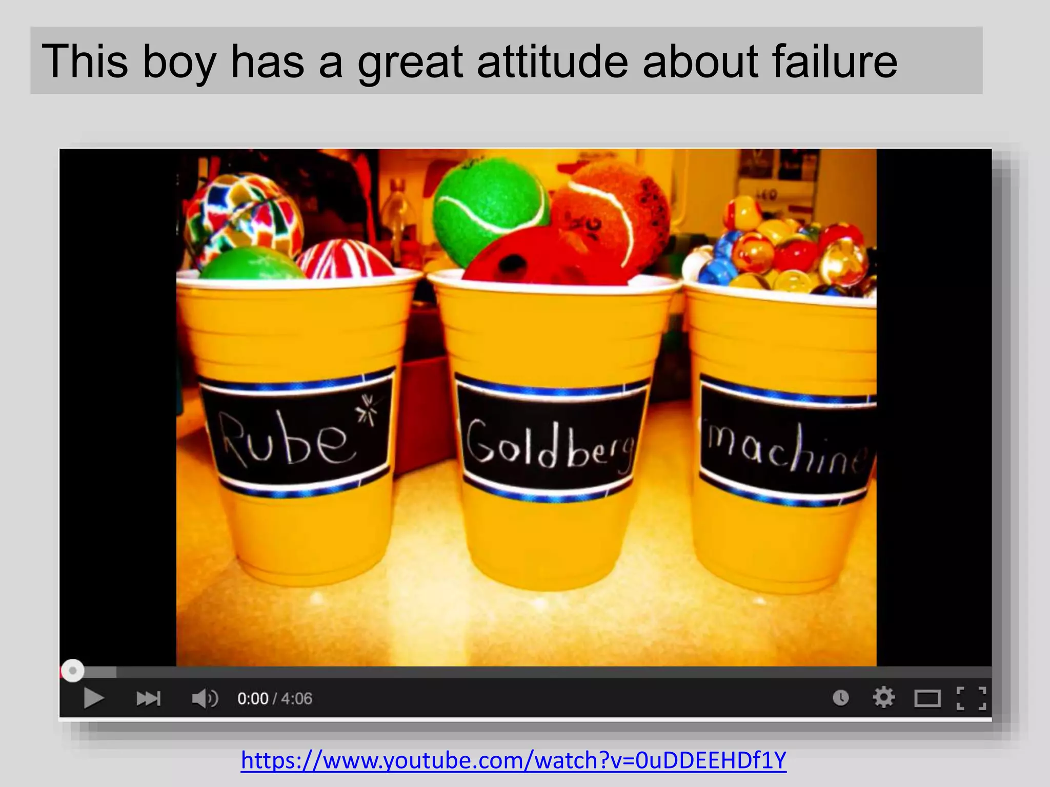 This boy has a great attitude about failure
https://www.youtube.com/watch?v=0uDDEEHDf1Y
 