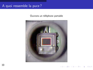 A quoi ressemble la puce ?

                  Ouvrons un t´l´phone portable
                              ee




10                                                7/30
 