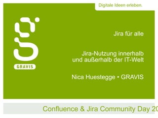 Digitale Ideen erleben.

Jira für alle
Jira-Nutzung innerhalb
und außerhalb der IT-Welt
Nica Huestegge • GRAVIS

Confluence & Jira Community Day 20

 