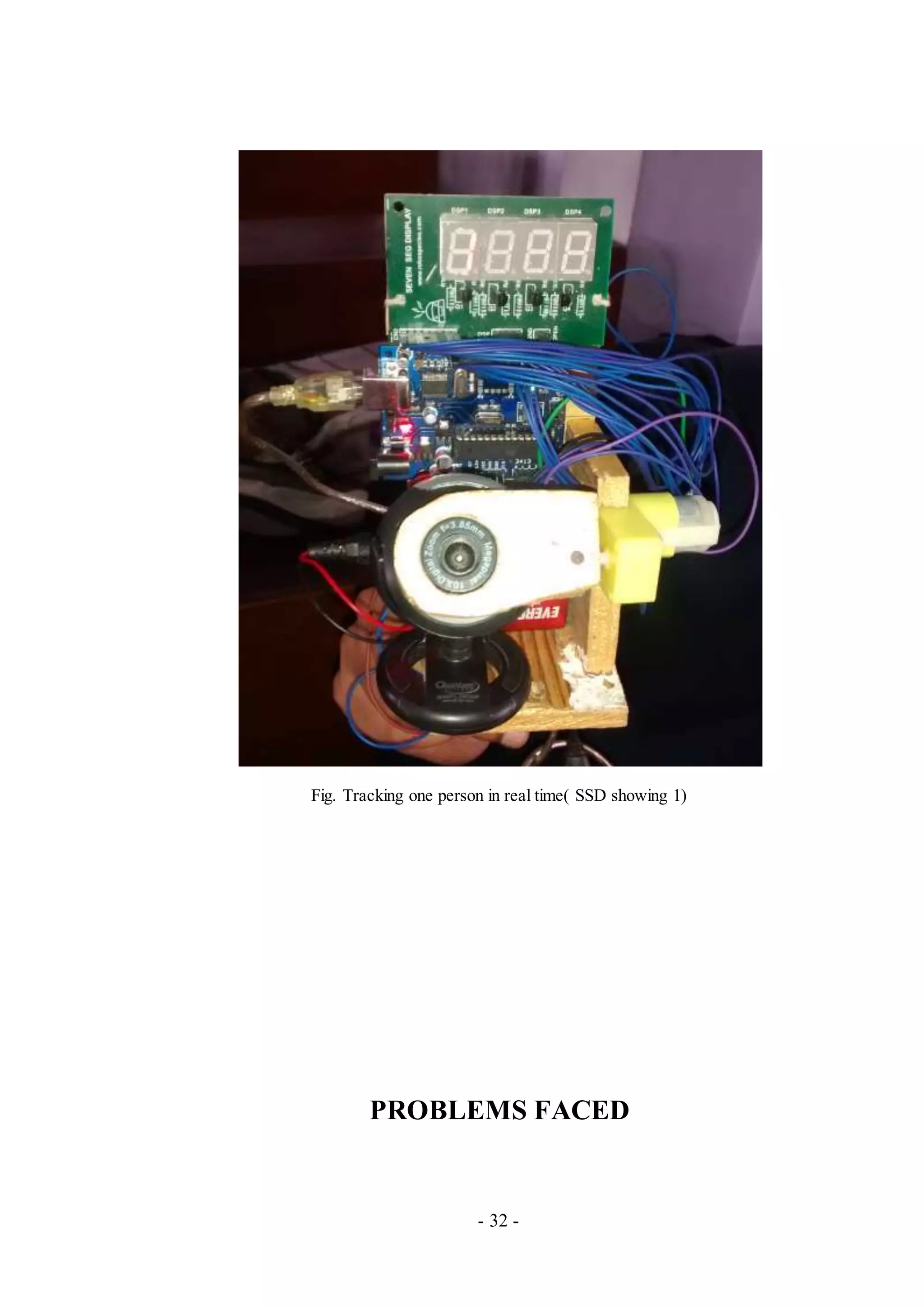 - 32 -
Fig. Tracking one person in real time( SSD showing 1)
PROBLEMS FACED
 