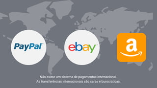 Não existe um sistema de pagamentos internacional.
As transferências internacionais são caras e burocráticas.
 