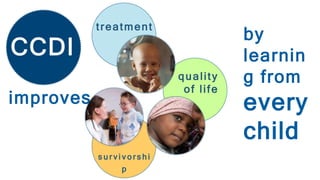 CCDI
improves
treatment
quality
of life
s u r v i v o r s h i
p
by
learnin
g from
every
child
 