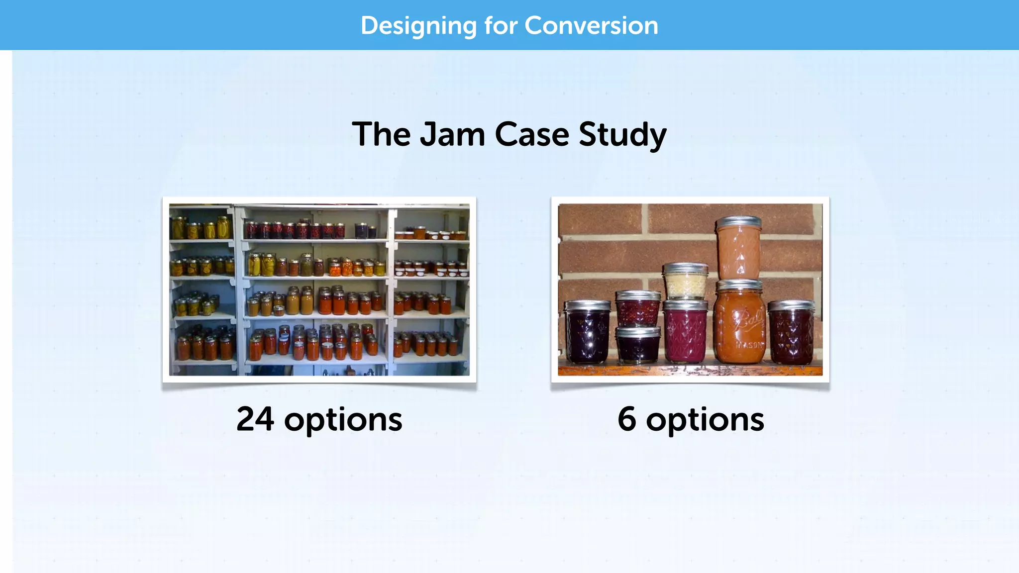 Designing for Conversion
The Jam Case Study
6 options24 options
 