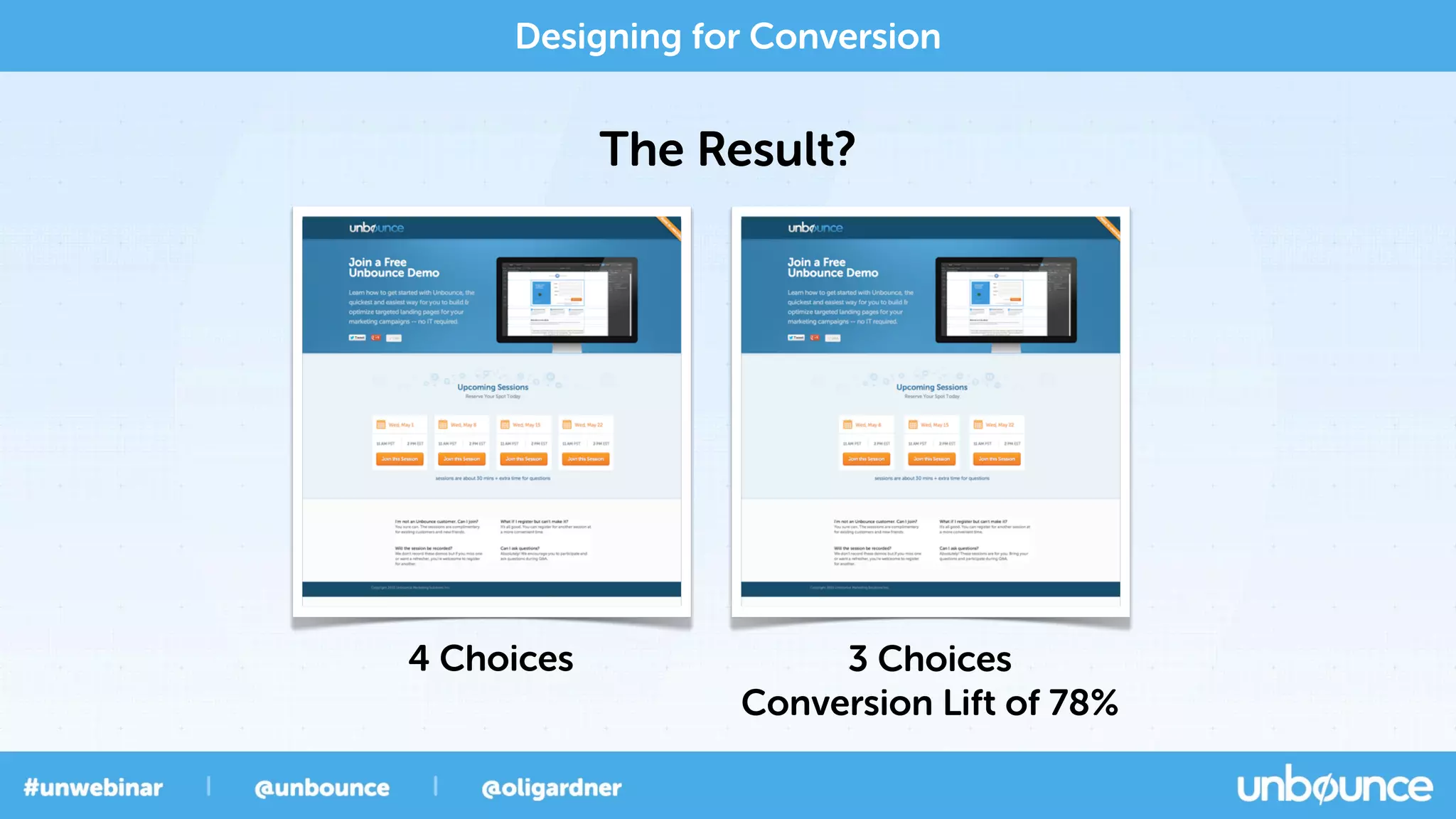 Designing for Conversion
The Result?
4 Choices 3 Choices
Conversion Lift of 78%
 