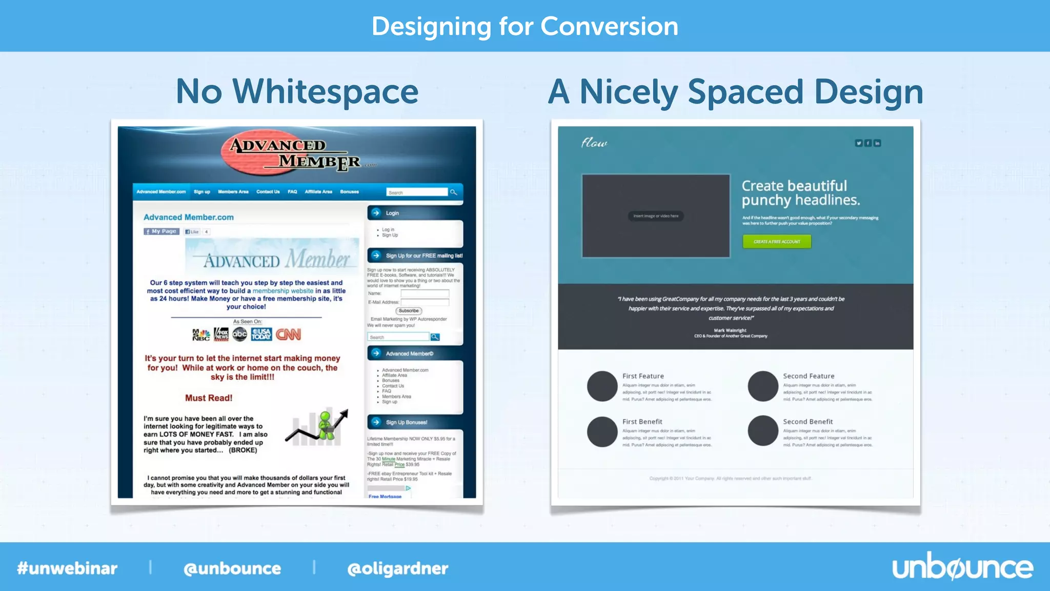 No Whitespace
Designing for Conversion
A Nicely Spaced Design
 