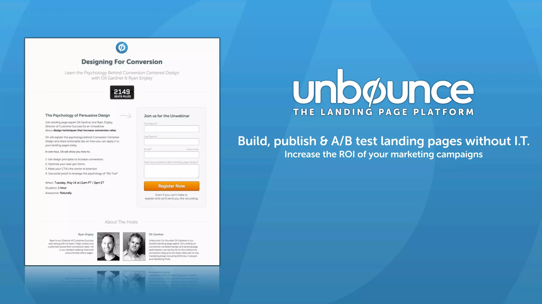 Build, publish & A/B test landing pages without I.T.
Increase the ROI of your marketing campaigns
 