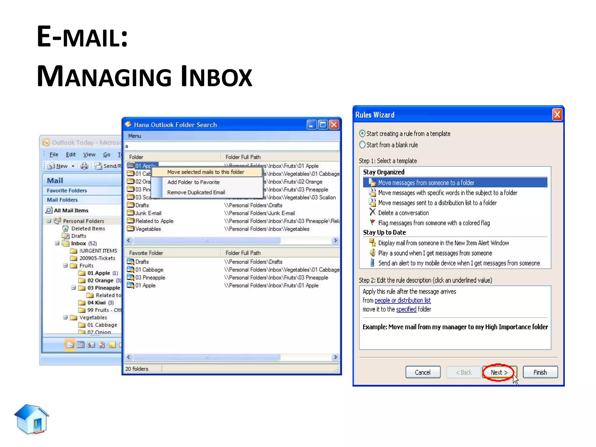 E-MAIL:
MANAGING INBOX
 