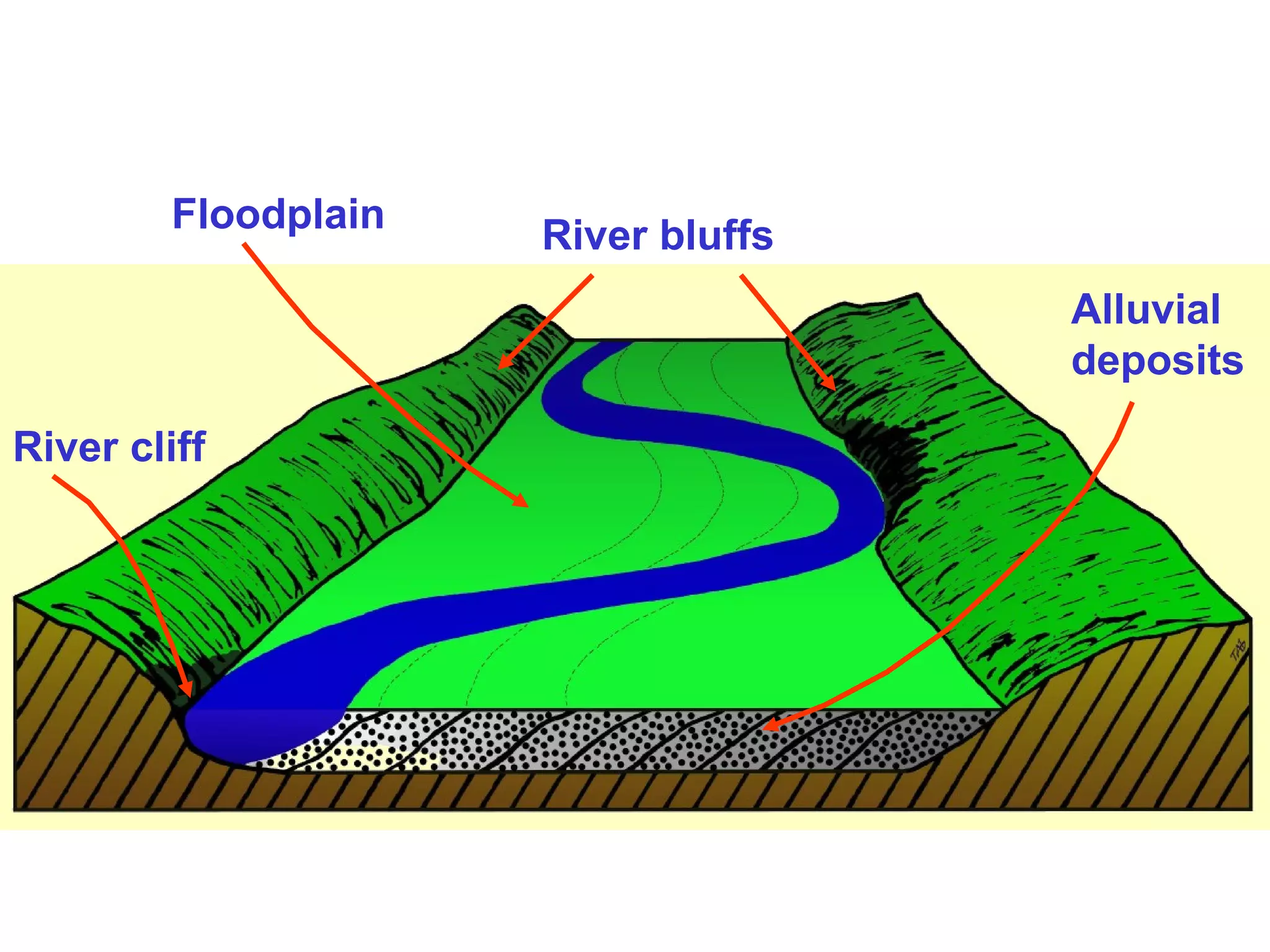 Floodplain
River bluffs
River cliff
Alluvial
deposits
 