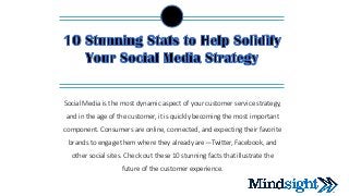 Social Media is the most dynamic aspect of your customer service strategy,
and in the age of the customer, it is quickly becoming the most important
component. Consumers are online, connected, and expecting their favorite
brands to engage them where they already are—Twitter, Facebook, and
other social sites. Check out these 10 stunning facts that illustrate the
future of the customer experience.
 