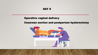 DAY X
Operative vaginal delivery
Cesarean section and postpartum hysterectomy
 
