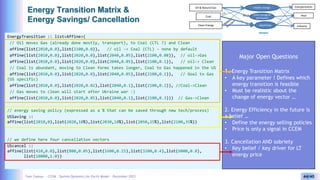 Yves Caseau - CCEM : System Dynamics for Earth Model – December 2023 44/40
Energy Transition Matrix &
Energy Savings/ Cancellation
EnergyTransition :: list<Affine>(
// Oil moves Gas (already done mostly, transport), to Coal (CTL ?) and Clean
affine(list(2010,0.0),list(2100,0.0)), // oil -> Coal (CTL) - none by default
affine(list(2010,0.0),list(2020,0.0),list(2040,0.05),list(2100,0.08)), // oil->Gas
affine(list(2010,0.0),list(2020,0.0),list(2040,0.05),list(2100,0.1)), // oil-> Clean
// Coal is abundant, moving to Clean forms takes longer, Coal to Gas happened in the US
affine(list(2010,0.0),list(2020,0.0),list(2040,0.05),list(2100,0.1)), // Goal to Gas
(US specific)
affine(list(2010,0.0),list(2020,0.02),list(2040,0.1),list(2100,0.2)), //Coal->Clean
// Gas moves to clean will start after Ukraine war :)
affine(list(2010,0.0),list(2020,0.05),list(2040,0.1),list(2100,0.3))) // Gas->Clean
// energy saving policy (expressed as a % that can be saved through new tech/process)
USSaving ::
affine(list(2010,0),list(2020,10%),list(2030,18%),list(2050,25%),list(2100,35%))
// we define here four cancellation vectors
UScancel ::
affine(list(410,0.0),list(800,0.05),list(1600,0.15),list(3200,0.4),list(6000,0.8),
list(10000,1.0))
Major Open Questions
1. Energy Transition Matrix
• A key parameter ! Defines which
energy transition is feasible
• Must be realistic about the
change of energy vector …
2. Energy Efficiency in the future is
a belief …
• Define the energy selling policies
• Price is only a signal in CCEM
3. Cancellation AND sobriety
• Key belief / key driver for LT
energy price
Mobile storage
electricity Industry
transportation
Heat
Oll & Natural Gas
Coal
Clean Energy
Static storage &
distributed
Vectors
 
