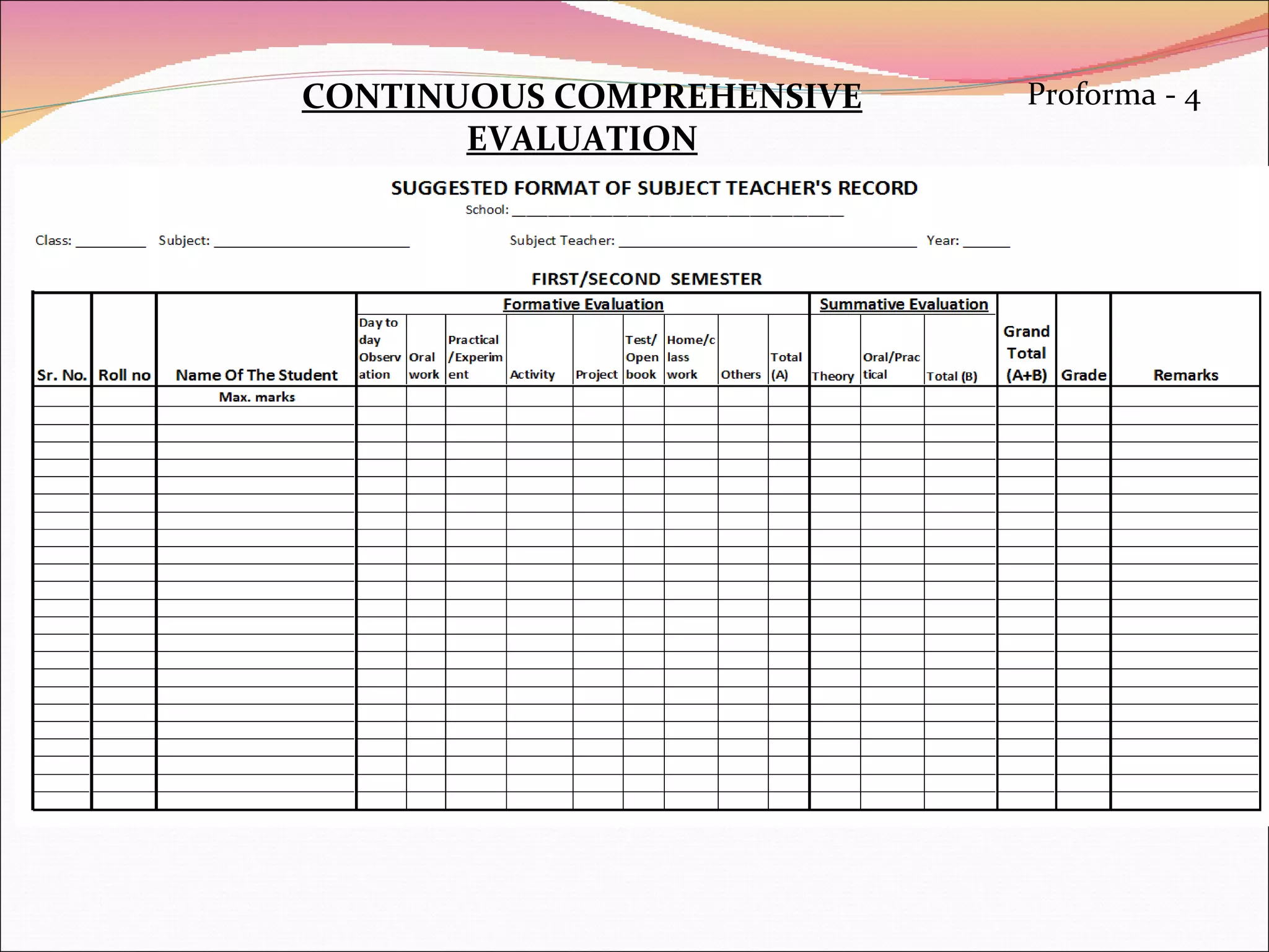 CONTINUOUS COMPREHENSIVE EVALUATION Proforma - 4 