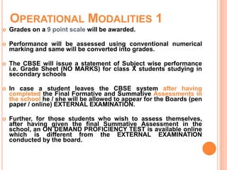 OPERATIONAL MODALITIES 2
 The CCE card will apply throughout the CBSE
schools in the country for admission to class XI. I...