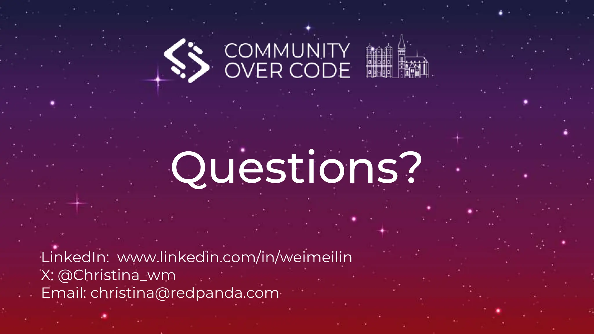 Questions?
LinkedIn: www.linkedin.com/in/weimeilin
X: @Christina_wm
Email: christina@redpanda.com