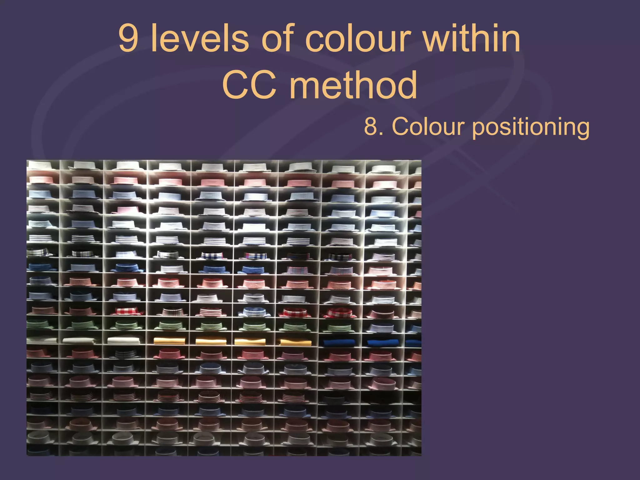 9 levels of colour within
      CC method
               8. Colour positioning
 