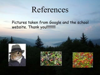 References
Pictures taken from Google and the school
website. Thank you!!!!!!!!!!
 