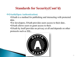 Common Standards In Cloud
Computing
25
OAuth(Open Authentication)
•OAuth is a method for publishing and interacting with protected
data.
•For developers, OAuth provides users access to their data .
•OAuth allows users to grant access to their.
•OAuth by itself provides no privacy at all and depends on other
protocols such as SSL .
 