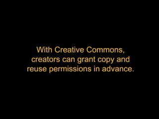 With Creative Commons,
creators can grant copy and
reuse permissions in advance.
 