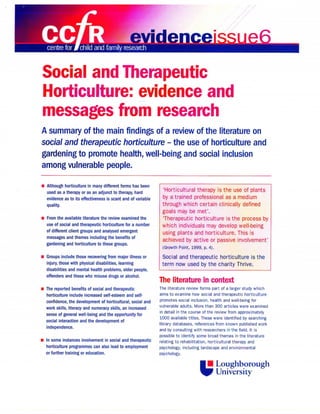 Social and Therapeutic Horticulture: Evidence and Messages from Research