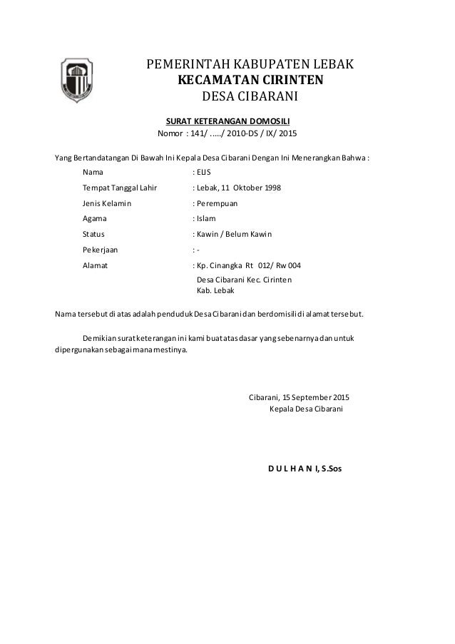 Surat Keterangan Domisili Penduduk