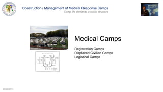 CCG©2013
Construction / Management of Medical Response Camps
Camp life demands a social structure
Medical Camps
Registration Camps
Displaced Civilian Camps
Logistical Camps
 