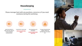 Please message Sami with any questions, concerns or if you need
assistance during this workshop.
Housekeeping
SEND QUESTIONS TO
SAMI. SHE WILL SEND TO
PETER TO REVIEW
DURING BREAKS.
PLEASE MUTE YOUR LINE!
WE WILL BE APPLYING
MUTE.
THIS SESSION WILL BE
RECORDED.
WE WILL SHARE SLIDES
WITH YOU.
TO MAKE PRESENTATION
LARGER, DRAW THE
BOTTOM HALF OF SCREEN
‘UP’.
 