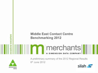 Middle East Contact Centre
Benchmarking 2012




A preliminary summary of the 2012 Regional Results
6th June 2012
 