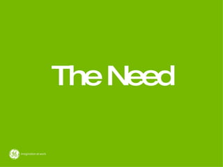 My role Dedicated leader of this strategic initiative Project manager  Team of 75 Entry-level to experienced executives Managed internal and external vendors Communicator Edited all content Wrote internal communications Broad experience (understands issues)  Quickly adapted to GE culture 