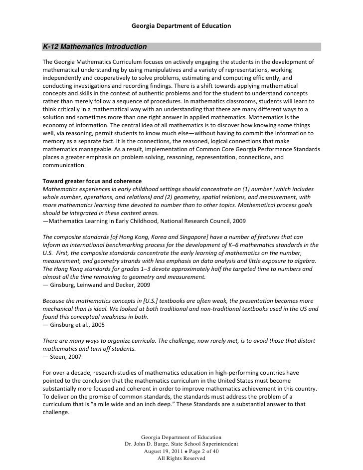 CCGPS Math Standards K-5