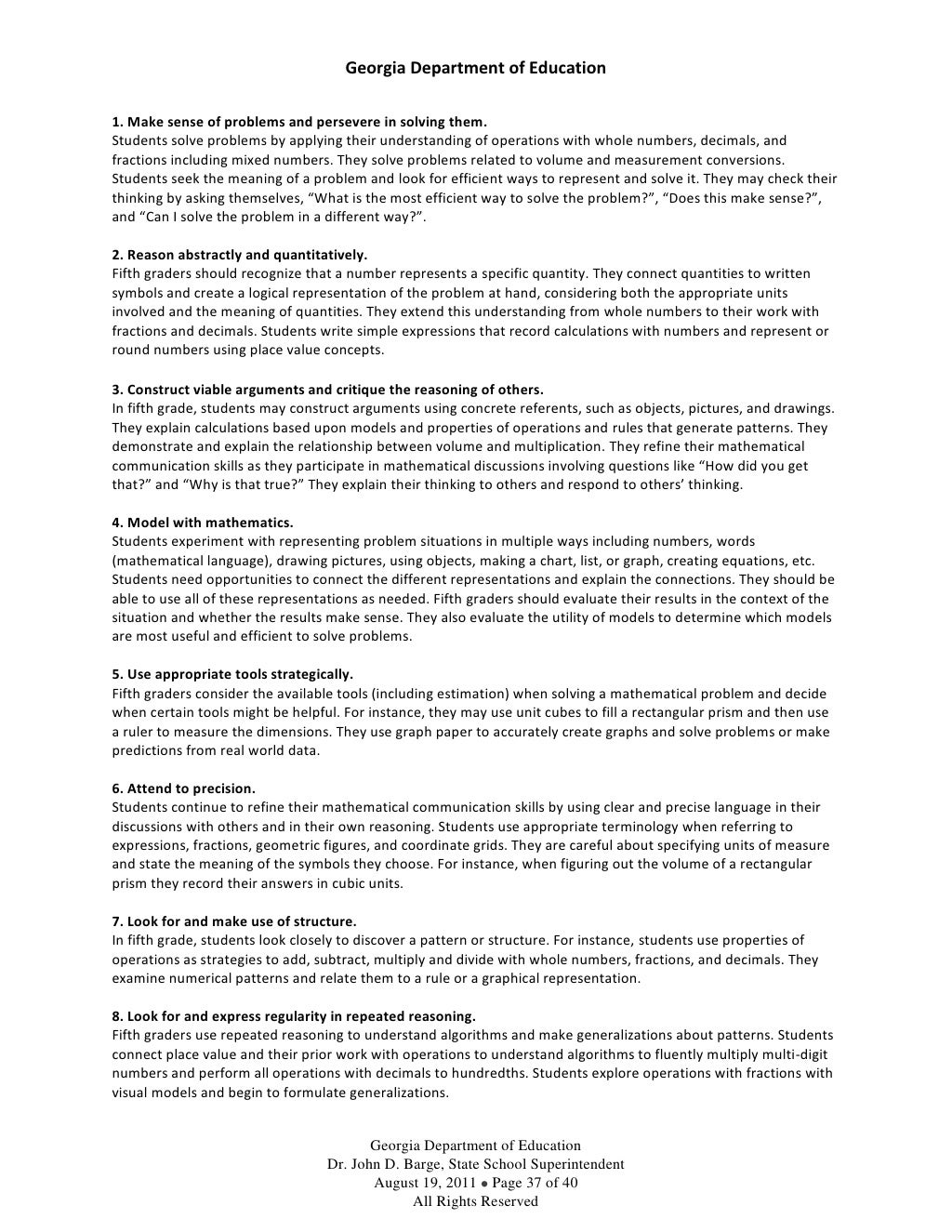 CCGPS Math Standards K-5