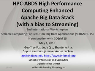 HPC-ABDS High Performance
Computing Enhanced
Apache Big Data Stack
(with a bias to Streaming)
2nd International Workshop o...